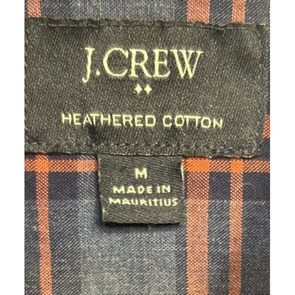 J. Crew Button up Long Sleeve Plaid Heathered Cotton Shirt Blue Orange Sz Medium